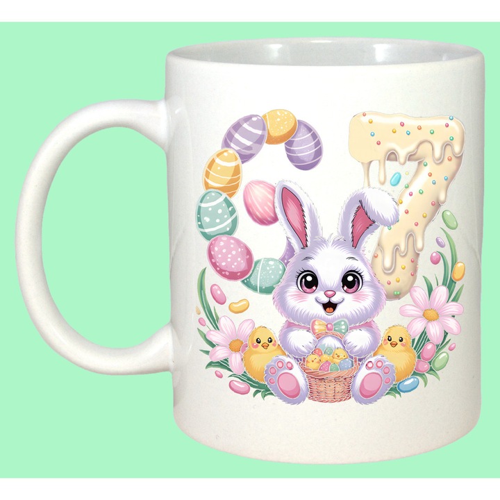 Cana Paste 67 Iepuras Oua Colorate Pastel Cute, Cadou, Sarbatori, Cri-Flo, Culoare Alb, 330 ml