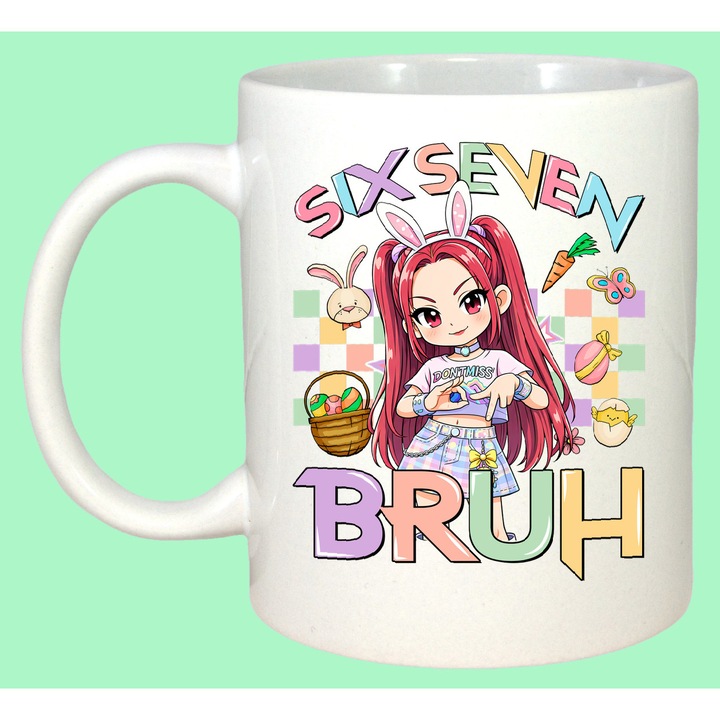 Cana Paste 67 Kpop Chibi Bruh Easter Red Hair Girl, Cadou, Sarbatori, Cri-Flo, Culoare Alb, 330 ml