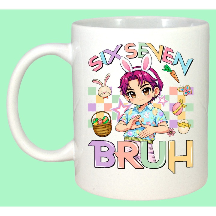 Cana Paste 67 Kpop Chibi Bruh Easter Pastel Cute, Cadou, Sarbatori, Cri-Flo, Culoare Alb, 330 ml