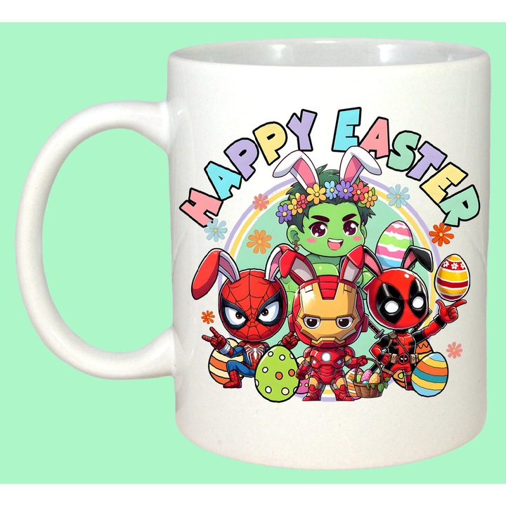 Cana Paste Avengers Paste Oua Colorate Happy Easter, Cadou, Sarbatori, Cri-Flo, Culoare Alb, 330 ml