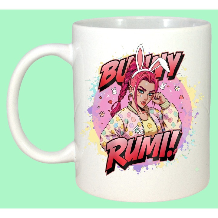 Cana Paste Bunny Rumi Kpop Easter Girl Stil Pop, Cadou, Sarbatori, Cri-Flo, Culoare Alb, 330 ml