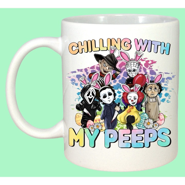 Cana Paste Chilling With My Peeps Personaje Stil Funny, Cadou, Sarbatori, Cri-Flo, Culoare Alb, 330 ml