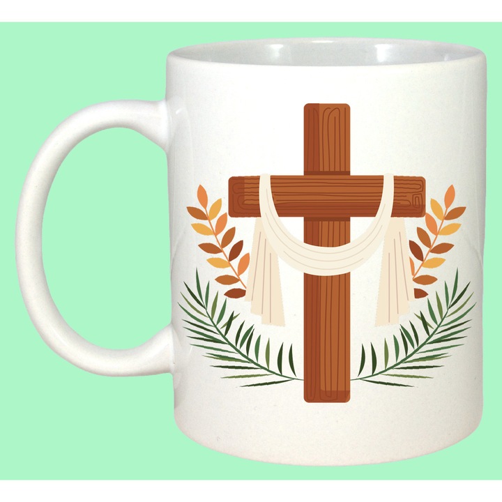 Cana Paste Cruce Crestina Cu Frunze Simbol Paste Religios, Cadou, Sarbatori, Cri-Flo, Culoare Alb, 330 ml