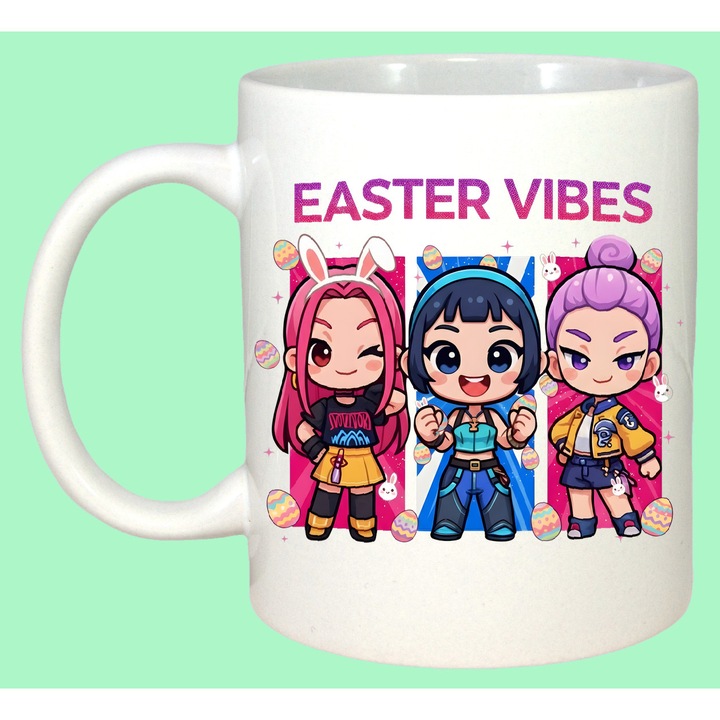 Cana Paste Easter Vibes Kpop Girls Chibi Stil, Cadou, Sarbatori, Cri-Flo, Culoare Alb, 330 ml