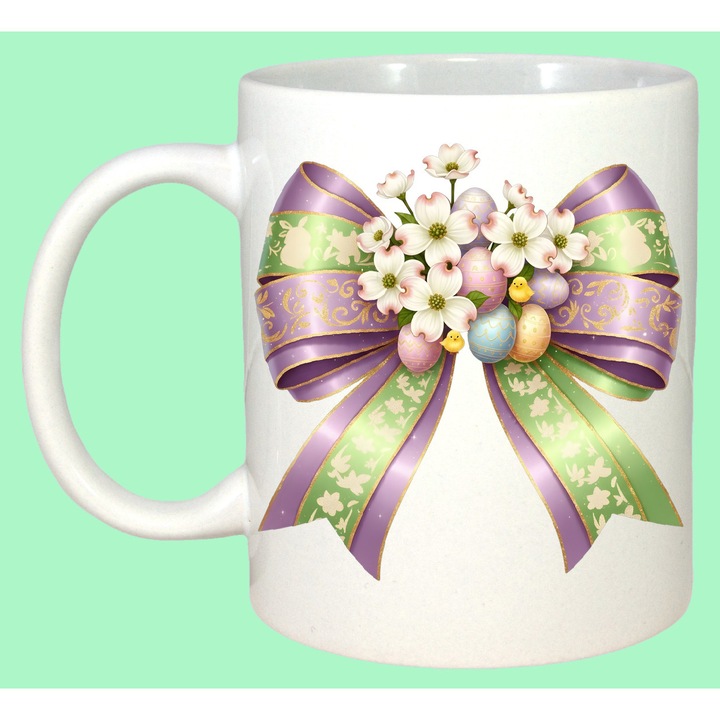 Cana Paste Fundita Mov Verde Floral Eleganta Decor, Cadou, Sarbatori, Cri-Flo, Culoare Alb, 330 ml