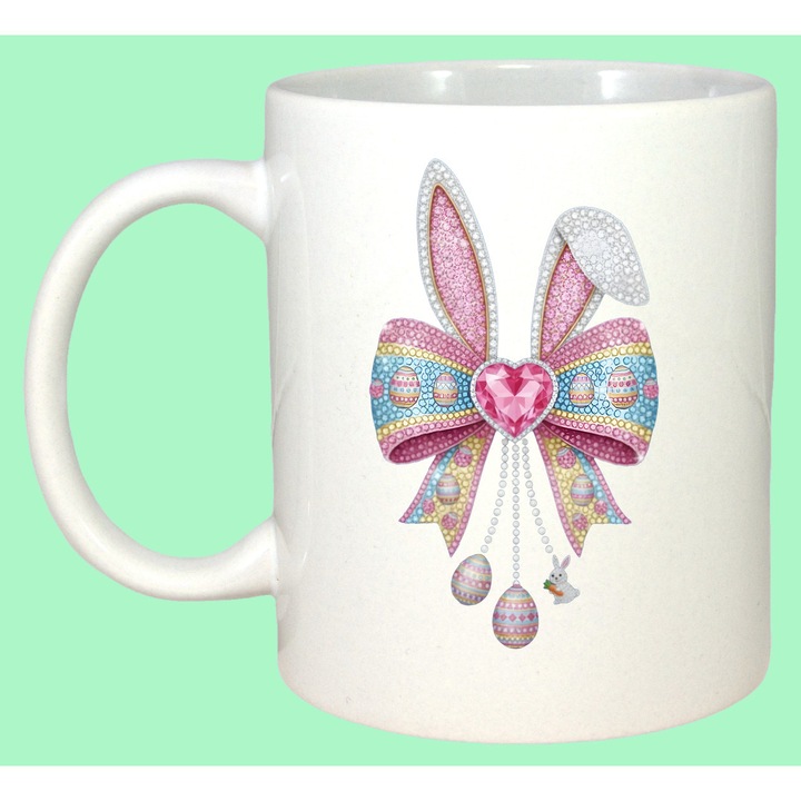 Cana Paste Fundita Cu Urechi Iepuras Si Oua Pastel, Cadou, Sarbatori, Cri-Flo, Culoare Alb, 330 ml