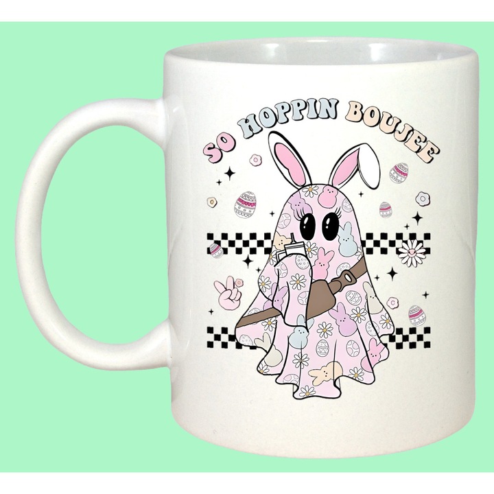 Cana Paste Ghost Bunny So Hoppy Youre Here Funny Meme, Cadou, Sarbatori, Cri-Flo, Culoare Alb, 330 ml