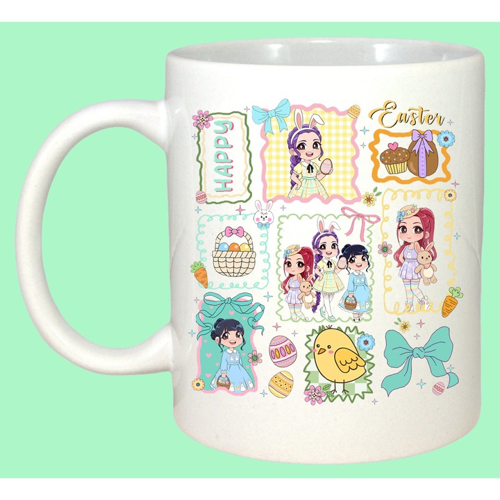 Cana Paste Happy Easter Huntrix Doodle Kpop Pastel, Cadou, Sarbatori, Cri-Flo, Culoare Alb, 330 ml