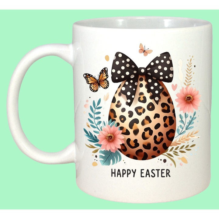 Cana Paste Ou Easter Leopard Print Fundita Fashion Cute, Cadou, Sarbatori, Cri-Flo, Culoare Alb, 330 ml
