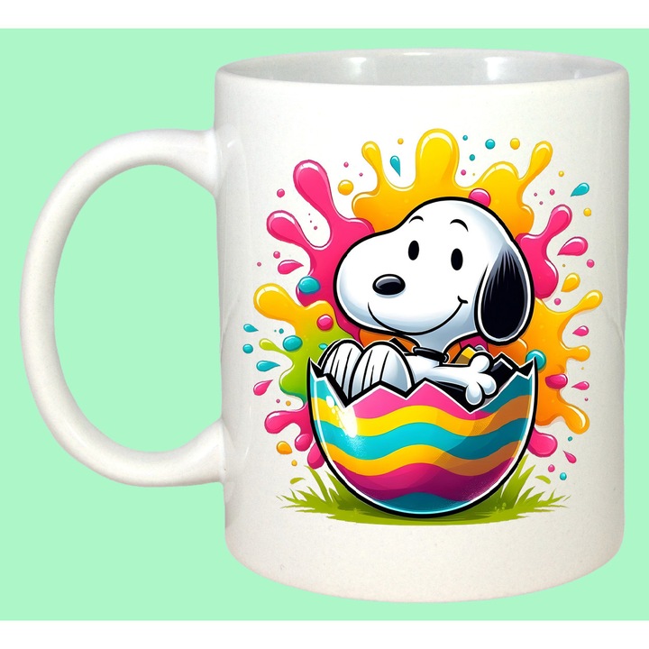 Cana Paste Snoopy Paste Ou Colorat Pastel, Cadou, Sarbatori, Cri-Flo, Culoare Alb, 330 ml