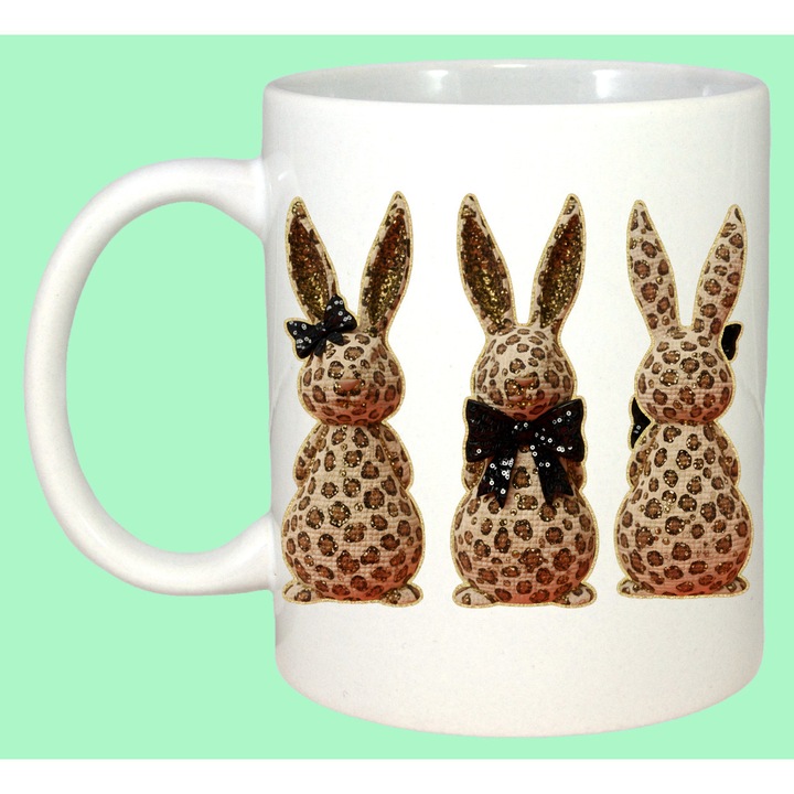 Cana Paste Set Iepurasi Leopard Print Stylish Decor, Cadou, Sarbatori, Cri-Flo, Culoare Alb, 330 ml