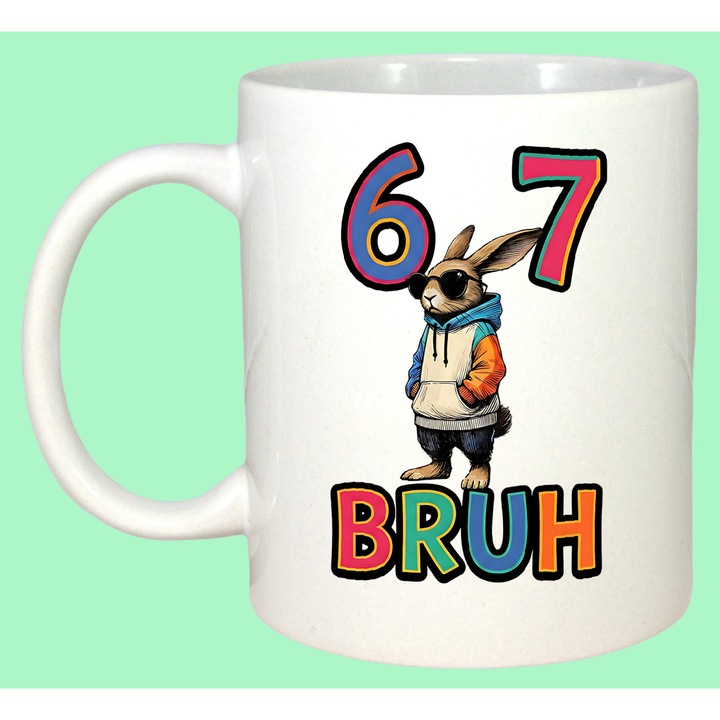 Cana Paste 67 Bruh Bunny Easter Iepuras Ochelari Cool, Cadou, Sarbatori, Cri-Flo, Culoare Alb, 330 ml
