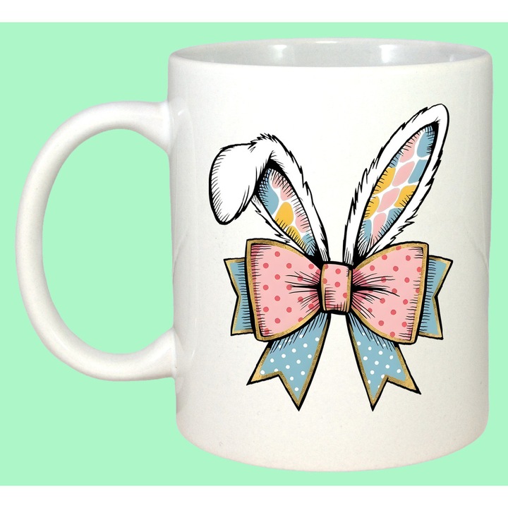 Cana Paste Urechi Iepuras Cu Fundita Pastel Decor Cute, Cadou, Sarbatori, Cri-Flo, Culoare Alb, 330 ml