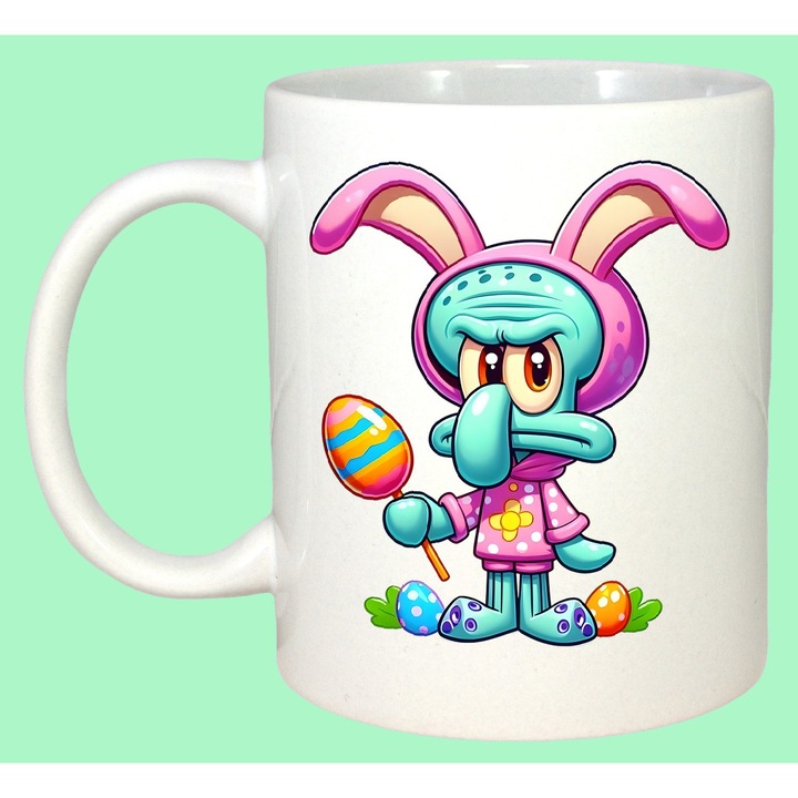 Cana Paste Iepuras Cartoon Colorat Funny Easter Vibe, Cadou, Sarbatori, Cri-Flo, Culoare Alb, 330 ml