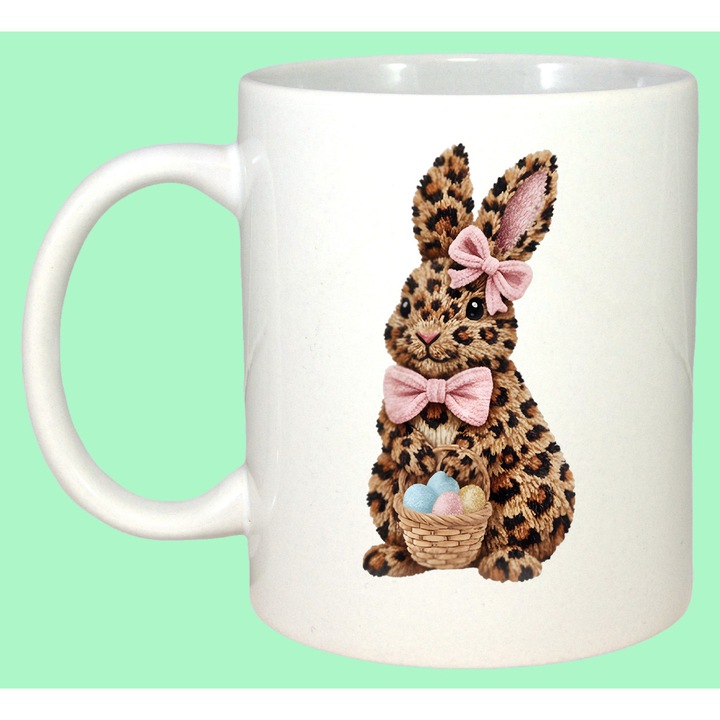 Cana Paste Iepuras Leopard Stylish Cu Cos Oua, Cadou, Sarbatori, Cri-Flo, Culoare Alb, 330 ml