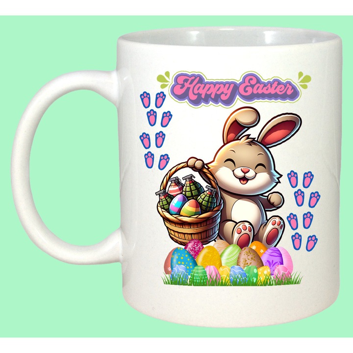 Cana Paste Iepuras Paste Cos Oua Colorate Ploaie Inimioare, Cadou, Sarbatori, Cri-Flo, Culoare Alb, 330 ml