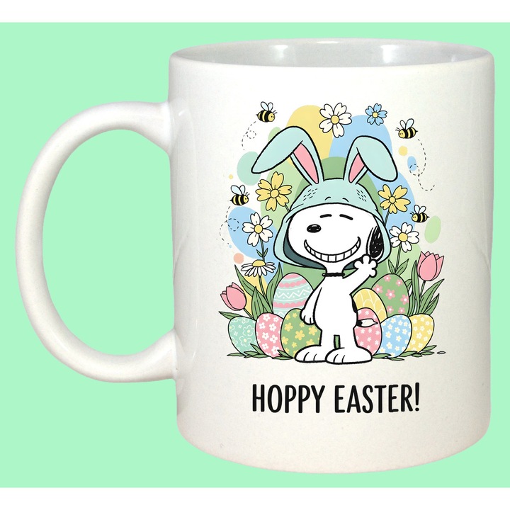 Cana Paste Snoopy Happy Easter Oua Colorate Decor, Cadou, Sarbatori, Cri-Flo, Culoare Alb, 330 ml