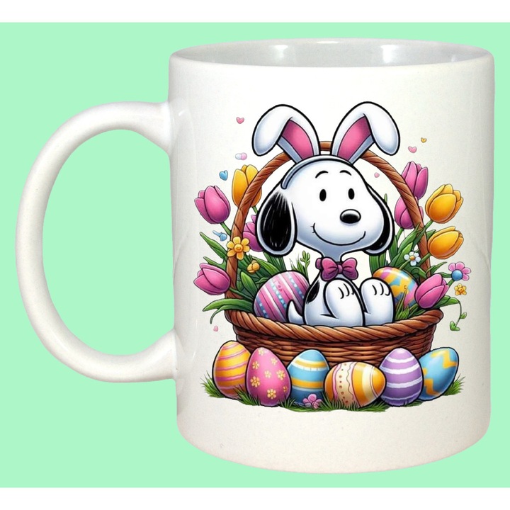 Cana Paste Snoopy Paste Cos Oua Colorate Floral V2, Cadou, Sarbatori, Cri-Flo, Culoare Alb, 330 ml