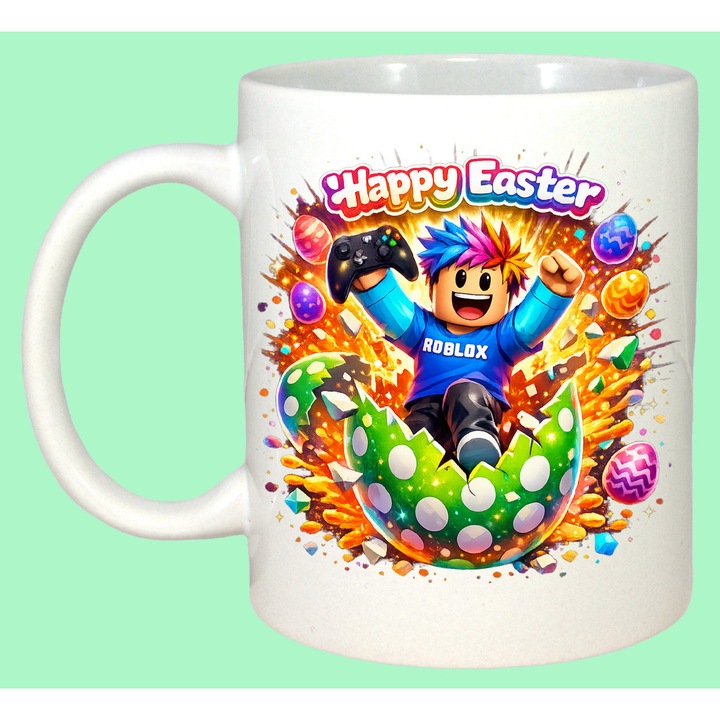 Cana Paste Roblox Happy Easter Gamer Ou Spart Colorat, Cadou, Sarbatori, Cri-Flo, Culoare Alb, 330 ml