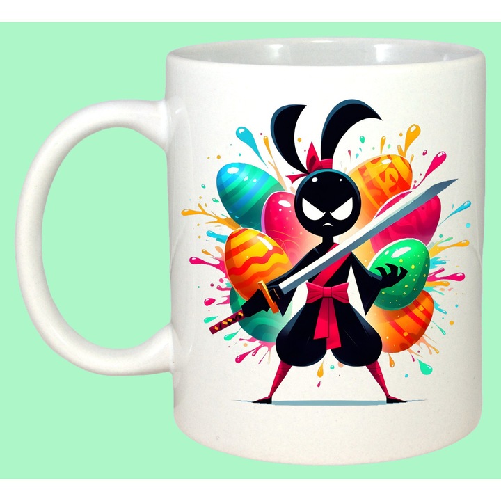 Cana Paste Ninja Stil Desen Paste Oua Colorate Graffiti, Cadou, Sarbatori, Cri-Flo, Culoare Alb, 330 ml