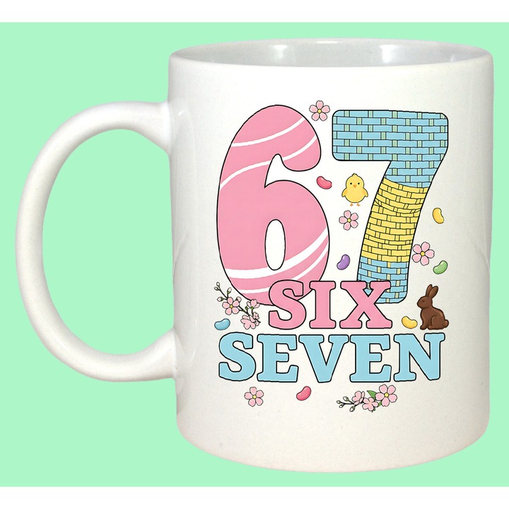 Cana Paste 67 Pastel Six Seven Text Easter Cute, Cadou, Sarbatori, Cri-Flo, Culoare Alb, 330 ml