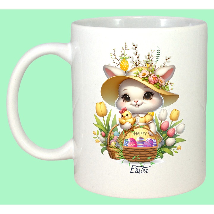 Cana Paste Iepuras Paste Palarie Flori Cos Oua Colorate, Cadou, Sarbatori, Cri-Flo, Culoare Alb, 330 ml