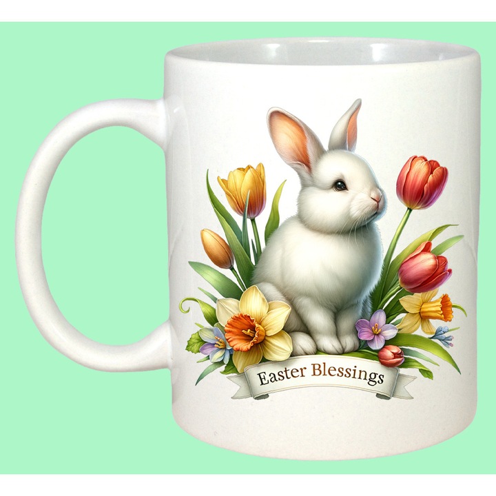 Cana Paste Iepuras Paste Lalele Oua Colorate Decorativ, Cadou, Sarbatori, Cri-Flo, Culoare Alb, 330 ml