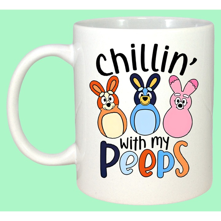 Cana Paste Chillin With My Peeps Iepurasi Desen, Cadou, Sarbatori, Cri-Flo, Culoare Alb, 330 ml