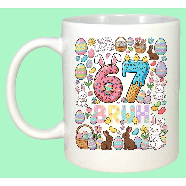 Cana Paste 67 Easter Doodle Rabbit Pastel Design, Cadou, Sarbatori, Cri-Flo, Culoare Alb, 330 ml