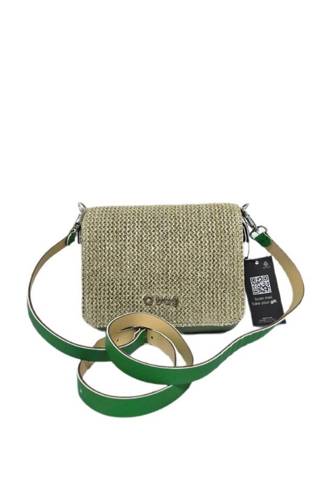 Geanta O bag, Verde/Bej, din poliuretan si piele ecologica