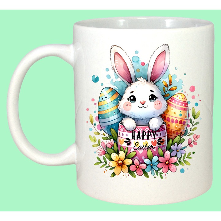 Cana Paste Iepuras Paste Cos Flori Oua Colorate Primavara, Cadou, Sarbatori, Cri-Flo, Culoare Alb, 330 ml