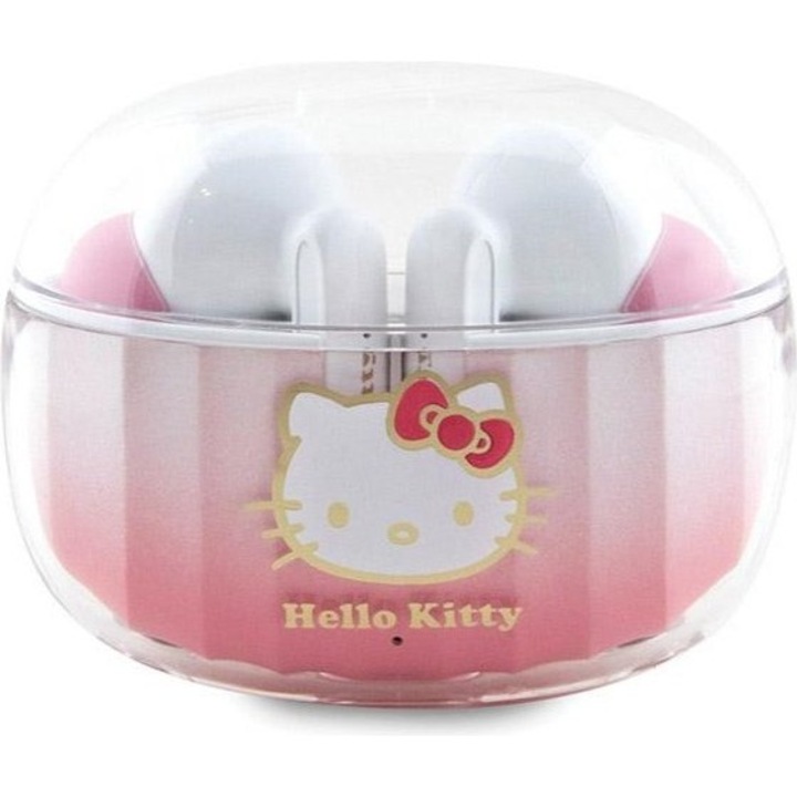 Casti wireless Hello Kitty TWS cu statie de incarcare, roz gradient, Bluetooth 5.3