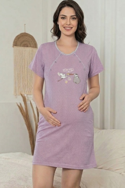 Camasa de Noapte pentru Gravide bumbac, deschidere pentru Alaptare Mov 379 14992, Mov