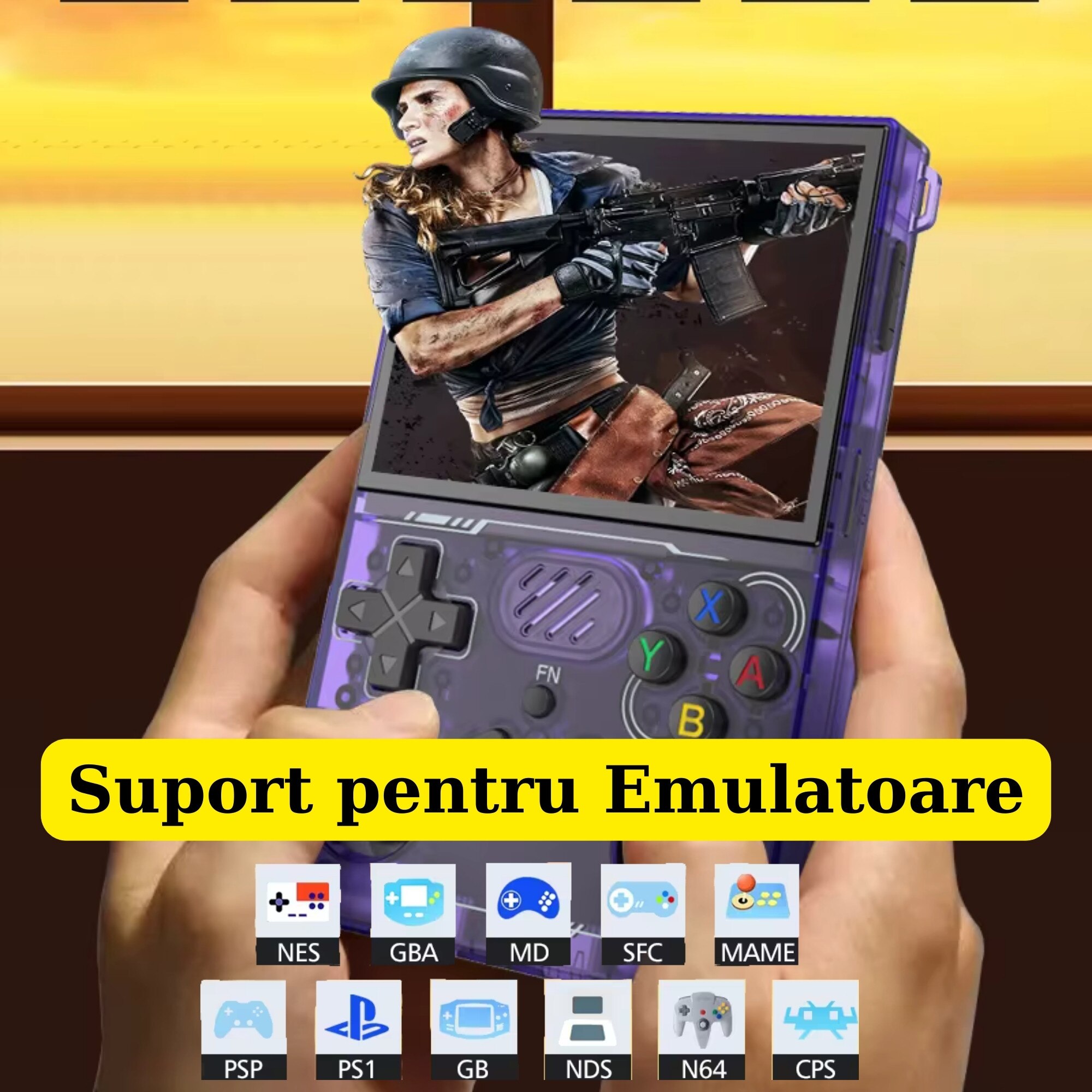 Consola cu Jocuri Retro Portabila PLEMORY®, Model R36XX 64Gb, 30.000 + Jocuri Retro Preinstalate, Game Console pentru Adulti si Copii, 3000mAh, Joystick 3D, Sistem Linux, Ecran IPS de 3.5 inch, Conexiune Wi-Fi, Mov Transparenta