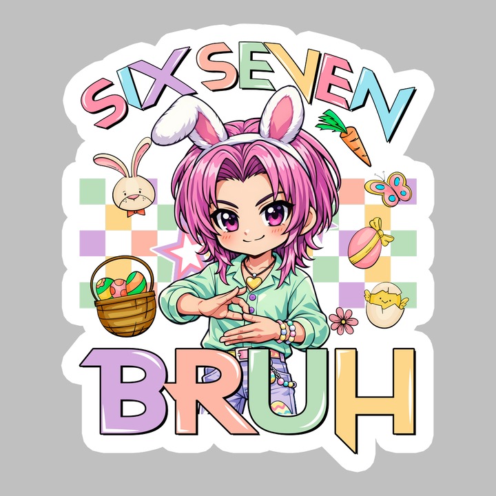 Sticker Paste 67 Kpop Chibi Bruh Easter Anime Girl, Autoadeziv, Cri-Flo, dimensiune 6 cm