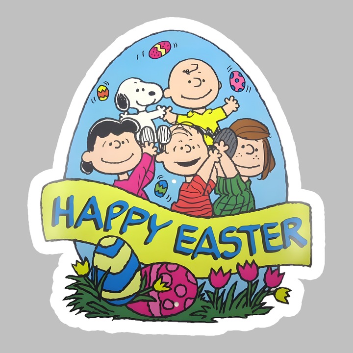Sticker Paste Peanuts Happy Easter Personaje Oua Colorate, Autoadeziv, Cri-Flo, dimensiune 6 cm