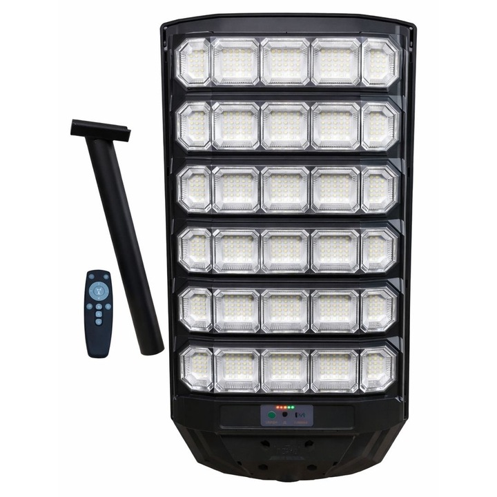 Lampa Solara Stradala Innova 1600W, Senzor Miscare PIR si Lumina, Telecomanda Inclusa, Suport Montaj Stalp Inclus, IP66 Rezistent la Apa, Iluminat Exterior Profesional pentru Curte, Parcari si Drumuri