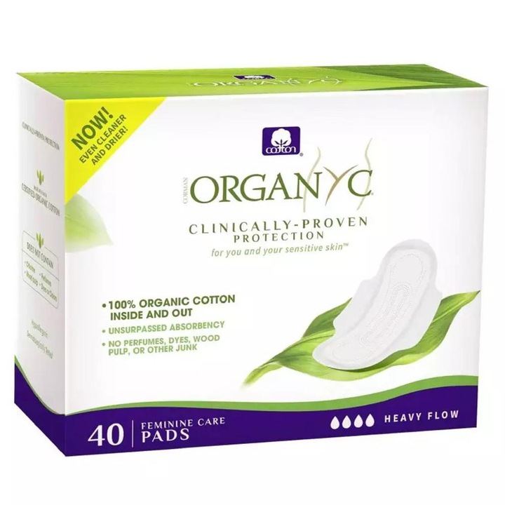 Set 2 x Absorbante din Bumbac Organic, pentru Noapte, 4 Pachete x 10 Bucati, Organyc