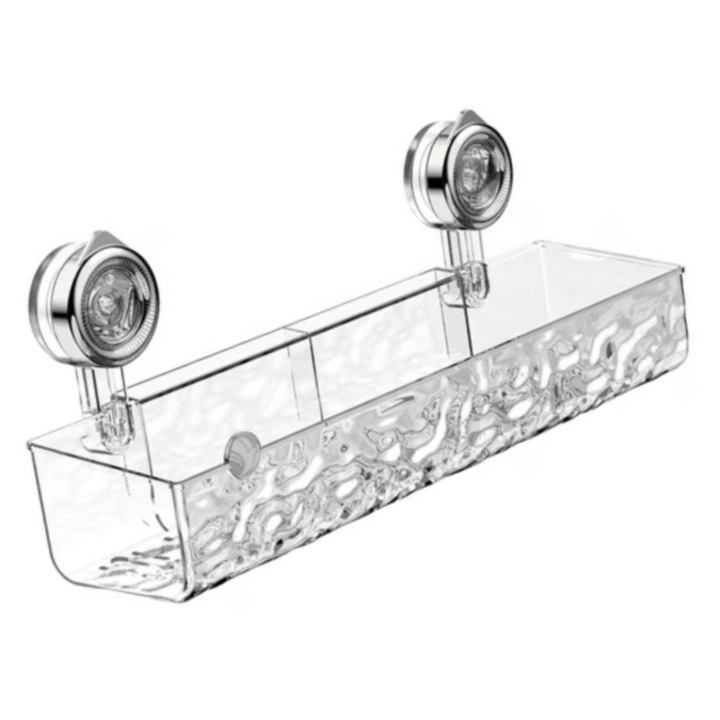 Raft tartó tapadókorongokkal, átlátszó, hatékony rendszerezés fürdőszobákba és konyhákba, modern design lefolyónyílásokkal, fúrás nélküli telepítés, a telepítés egyszerű, több forgatókönyvben is alkalmazható
