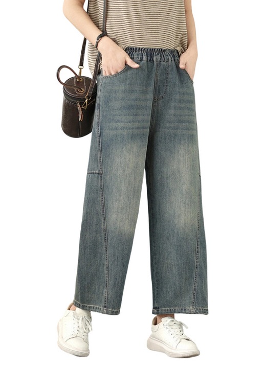 Blugi dama, poliester, talie elastica, croiala larga, vintage uzat