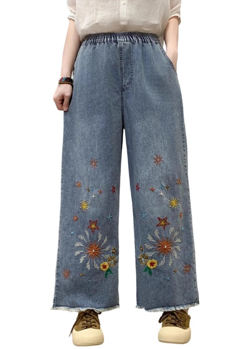 Blugi dama, stil etnic, poliester, talie elastica