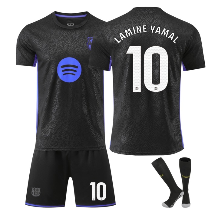 Set Echipament Sportiv Copii, Barcelona Lamine Yamal, Tricou Pantalodwqfwqni Scurti Sosete, Negru, Negru