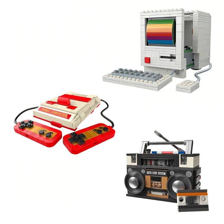 Seturi de constructie, Axroad Mall,3D, ABS, cuburi, piese: 670 de piese, forme neregulate, numeroase posibilitati de asamblare creativa, o incursiune in lumea retro, activitate senzoriala, de la 3 ani, colorat