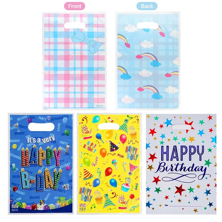 Set 50 pungi cadou, Minetgnon®, Pentru bomboane, Gustari, Desert dulce, Mic cadou, Plastic, 40 bucati 17x30cm,10 bucati 16.5x25cm, Multicolor