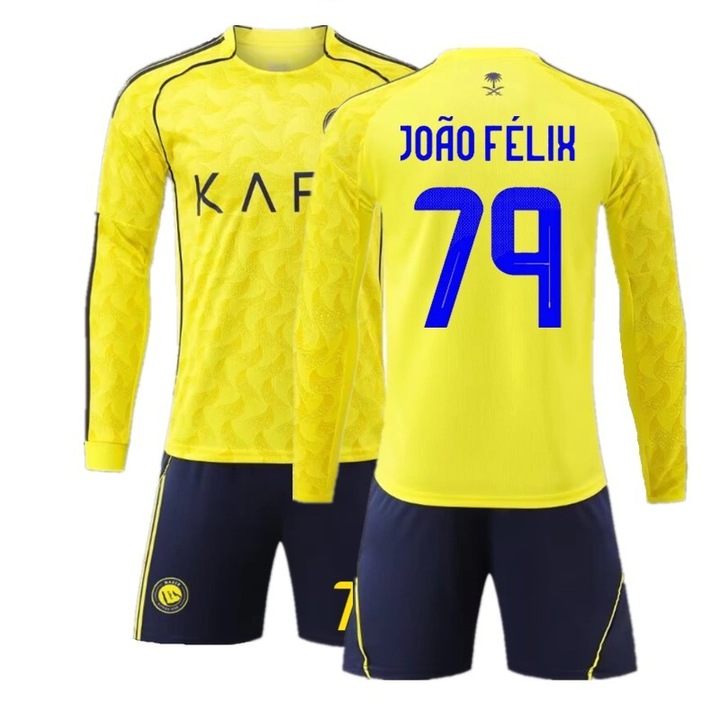 Екип за футболни тренировки за дома, Жоао Феликс, Полиестер, Жълто/Тъмносиньо