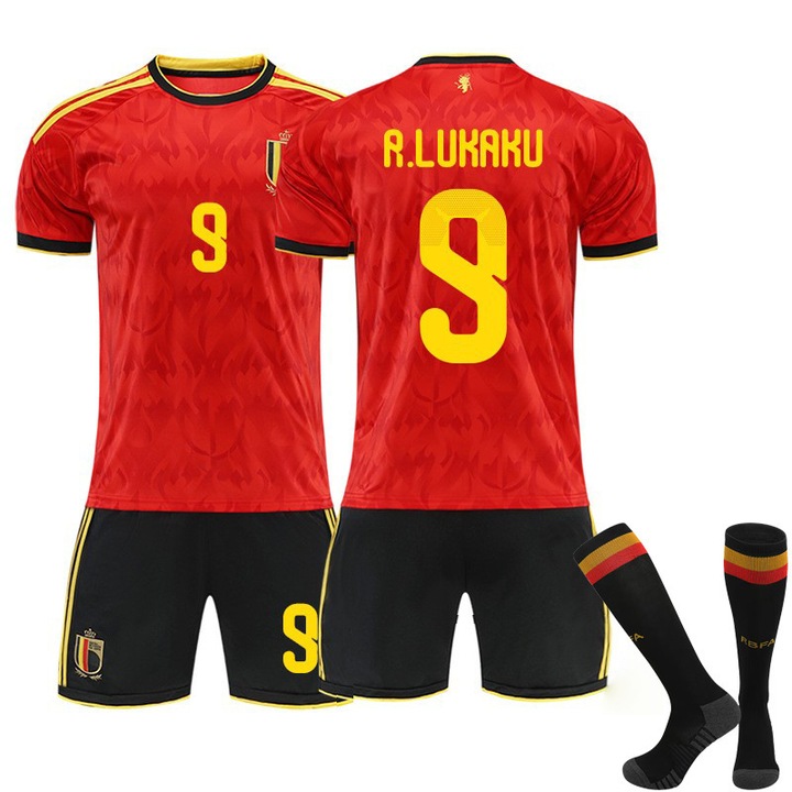Set echipament sportiv Belgia Cupa Mondiala 2026 Lukaku, rosu, poliester