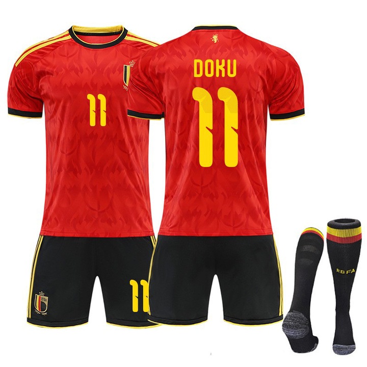 Set echipament sport Belgia Cupa Mondiala 2026 Doku, rosu, poliester