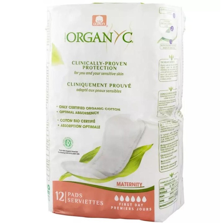 Set 2 x Absorbante Intime din Bumbac Organic, pentru Perioada de dupa Nastere, 12 Bucati, Organyc