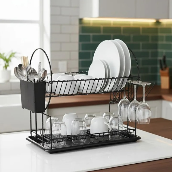 Scurgator vase Grunberg GR3248, 51 x 23.5 x 33 cm, din otel si plastic, cu tava si suport tacamuri