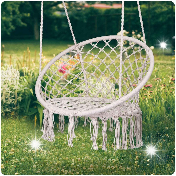 Висящ градински фотьойл Boho, бежов, 150 кг, удобни размери
